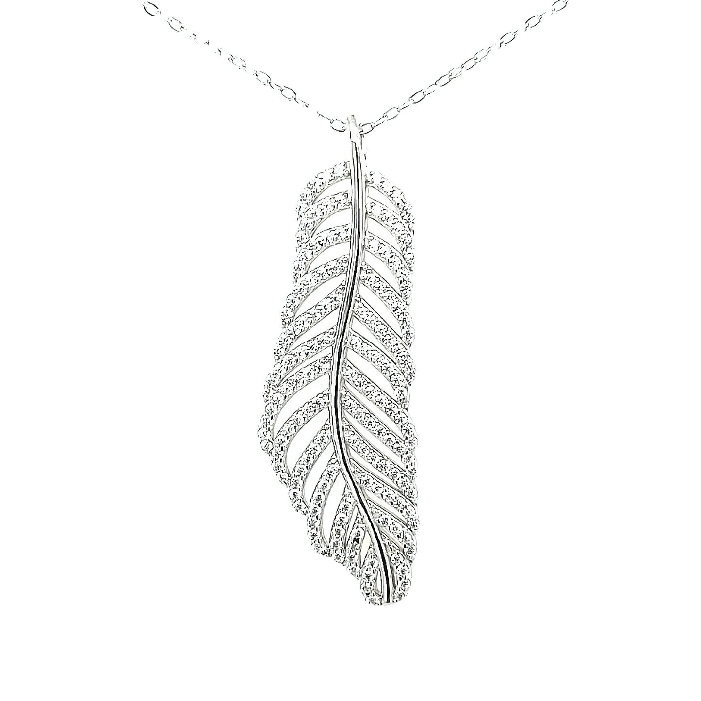 Sterling Silver CZ Leaf Necklace - HK Jewels