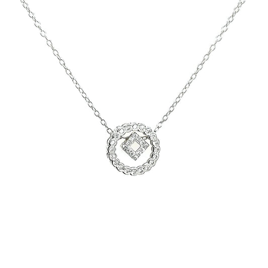 Sterling Silver CZ Square in Circle Necklace - HK Jewels