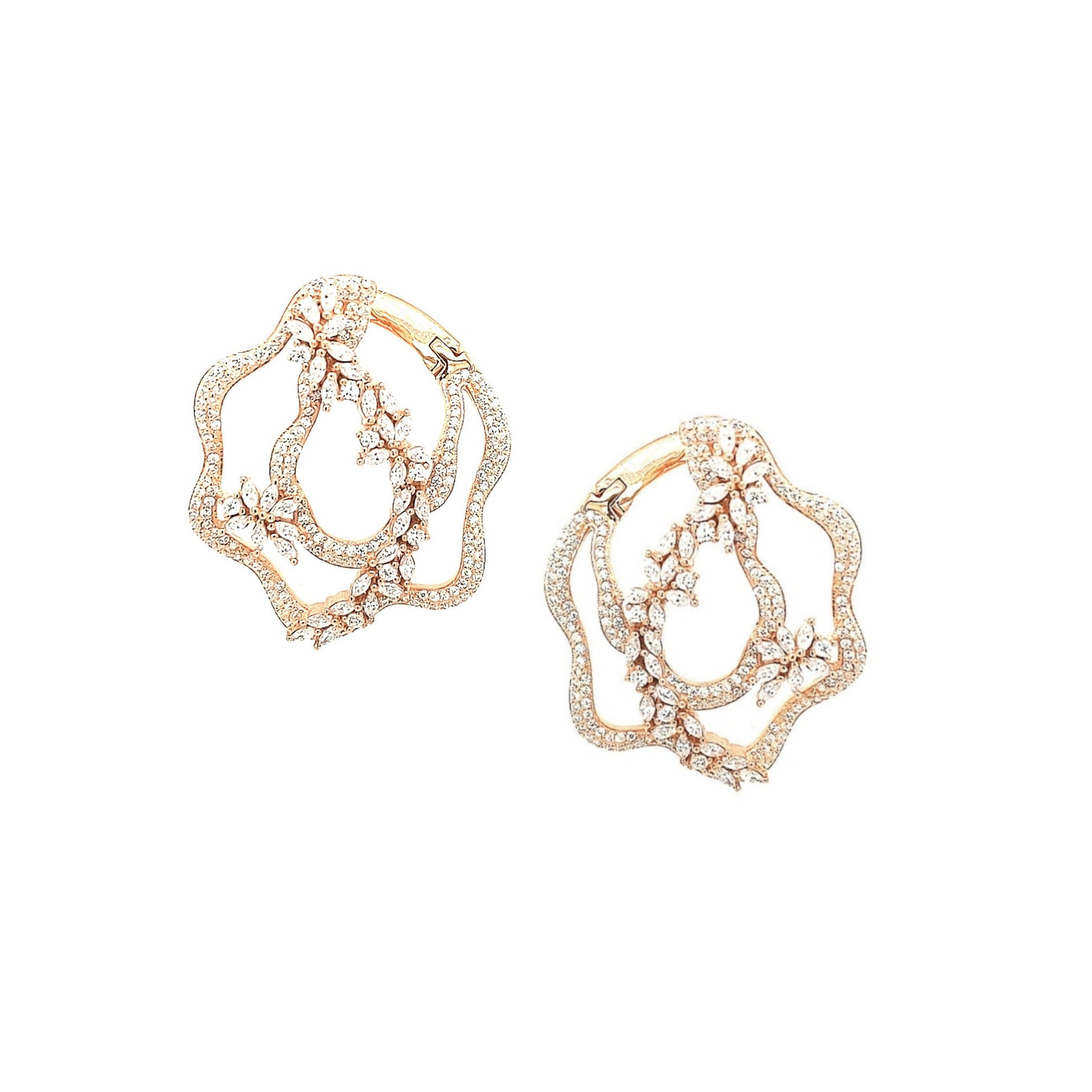 Sterling Silver Rose Goldplated Large Flower Earring - HK Jewels
