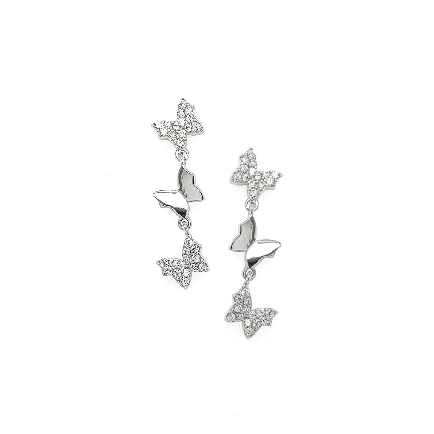 Sterling Silver Three Butterfly CZ Earring - HK Jewels