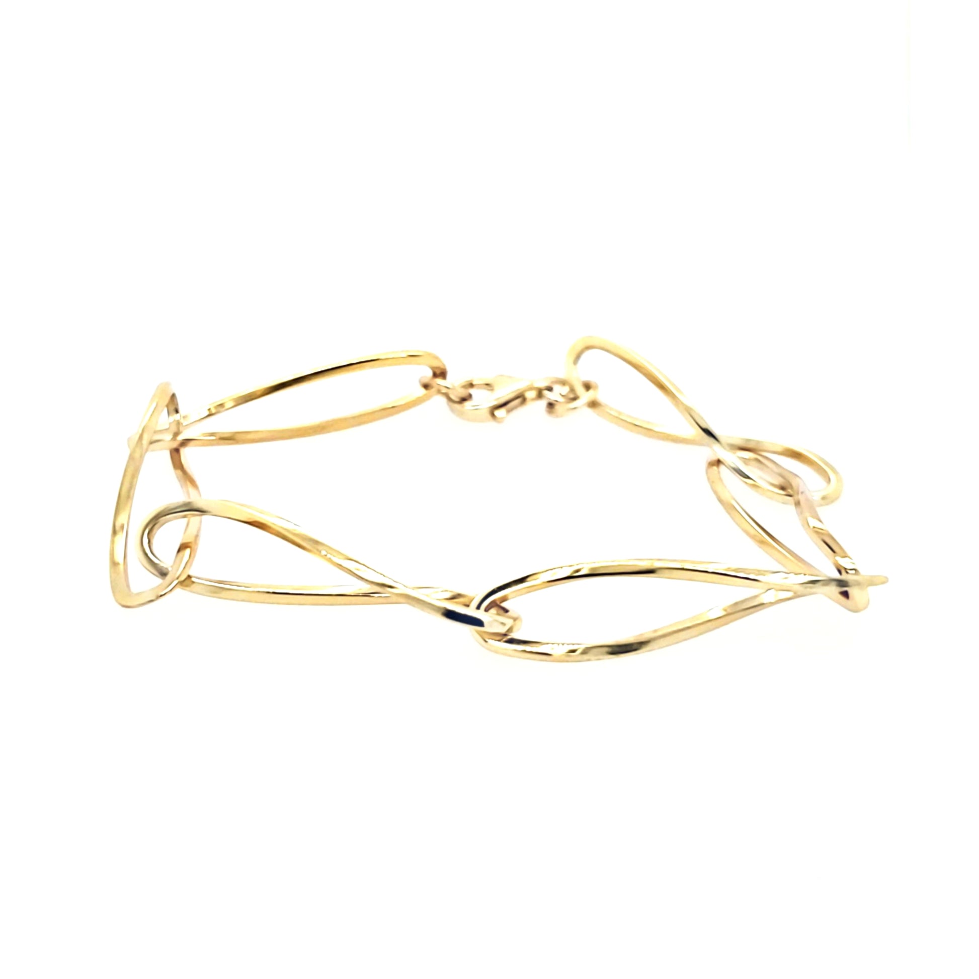 Sterling Silver Gold Plated Twisted Long Oval Link Bracelet - HK Jewels