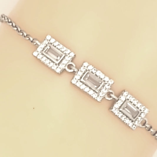 Sterling Silver Three Rectangle CZ Bracelet - HK Jewels