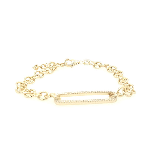 Sterling Silver Gold Plated CZ Long Rectangle Bracelet - HK Jewels