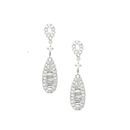 Sterling Silver CZ Baguette and Micropave Teardrop Earring - HK Jewels