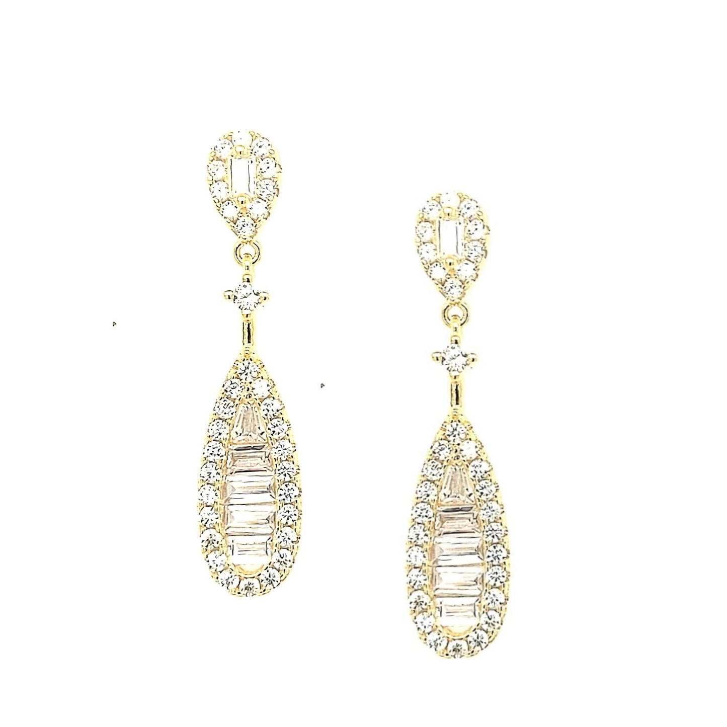 Sterling Silver CZ Baguette and Micropave Teardrop Earring - HK Jewels