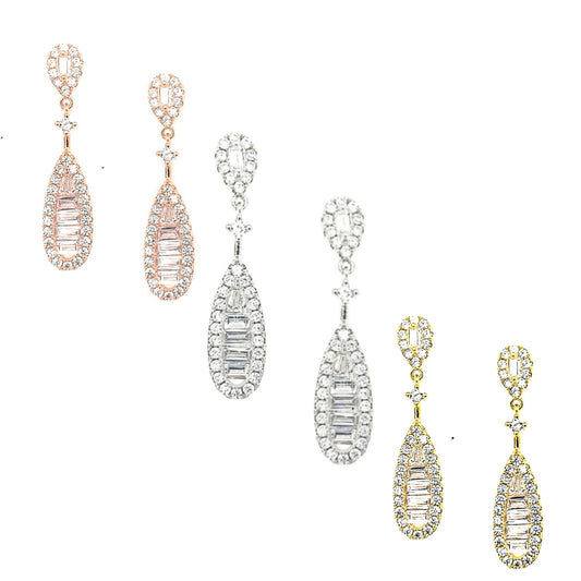 Sterling Silver CZ Baguette and Micropave Teardrop Earring - HK Jewels