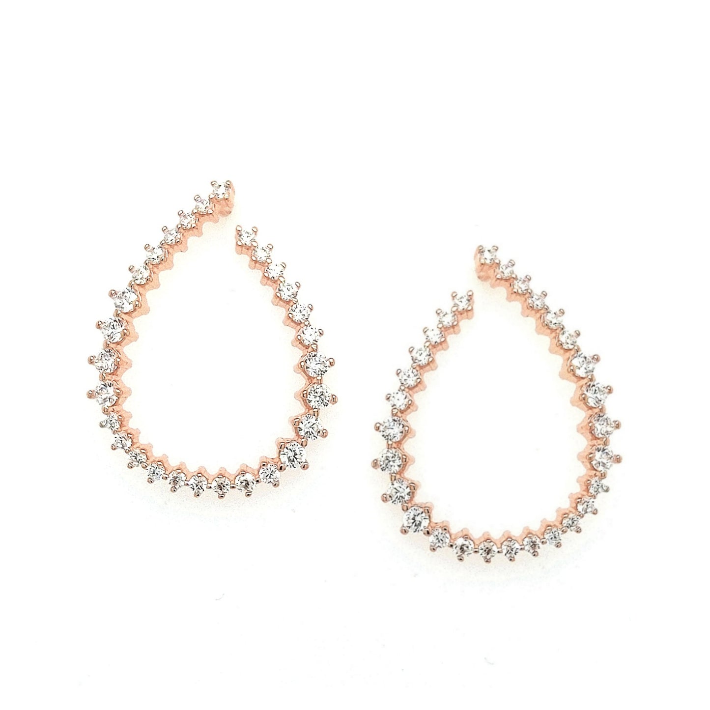 Sterling Silver Rose Gold Plated Large Open Teardrop Earring - HK Jewels