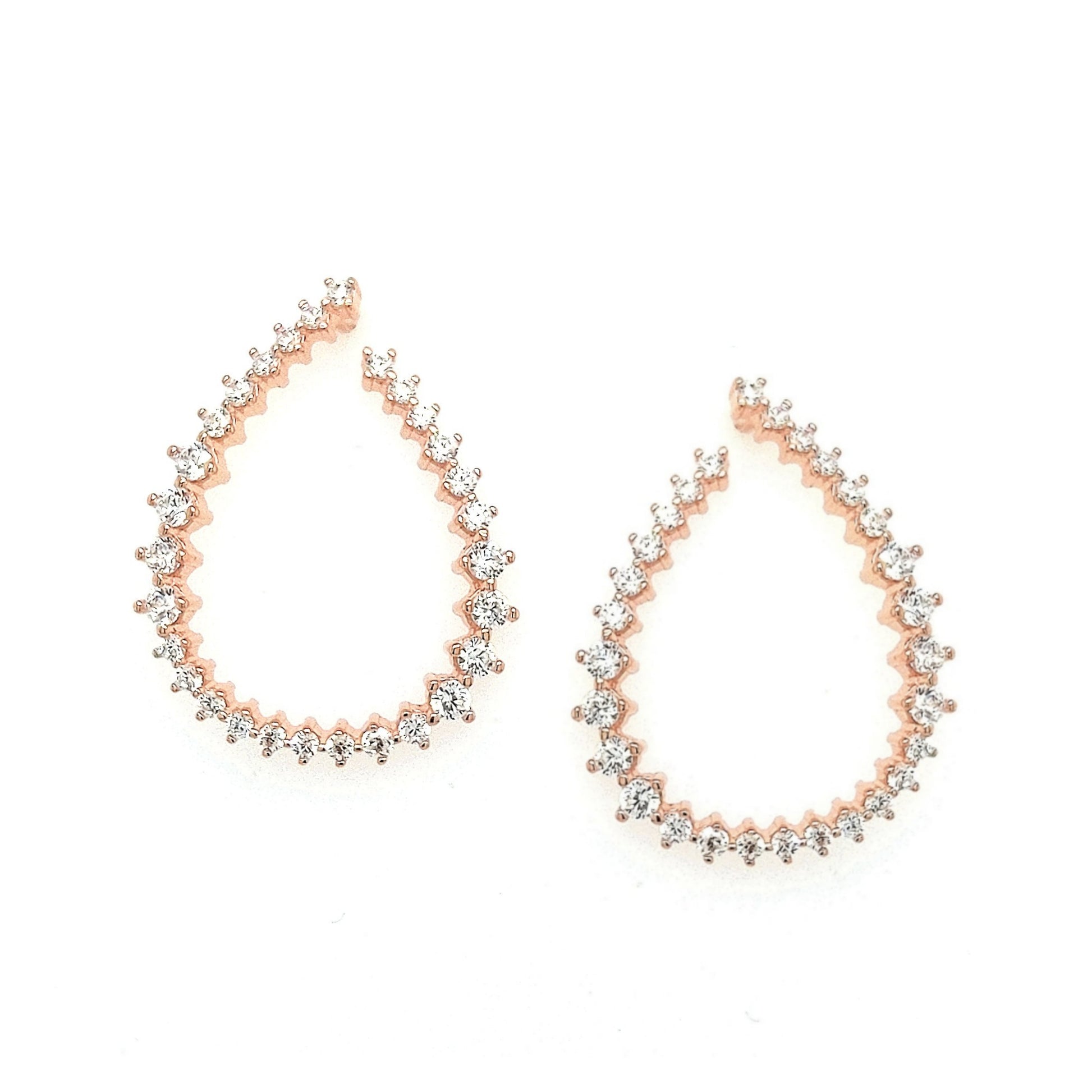 Sterling Silver Rose Gold Plated Large Open Teardrop Earring - HK Jewels