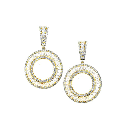Gold Plated Sterling Silver CZ Baguette and Micropave Large Earring - HK Jewels