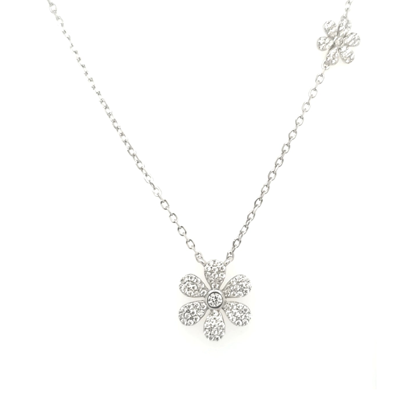 Sterling Silver Double Flower Necklace - HK Jewels