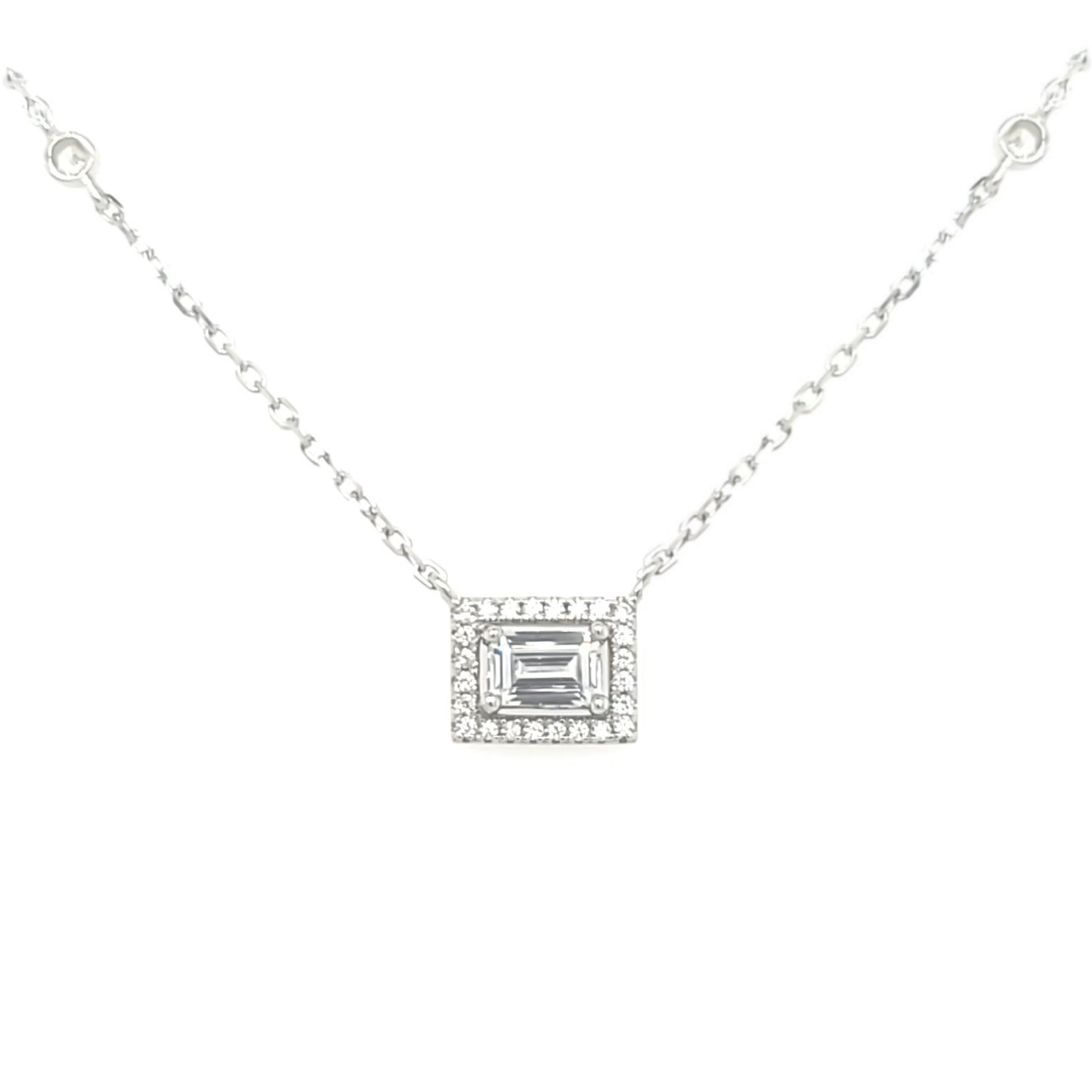 Sterling Silver Small Rectangle CZ Necklace - HK Jewels