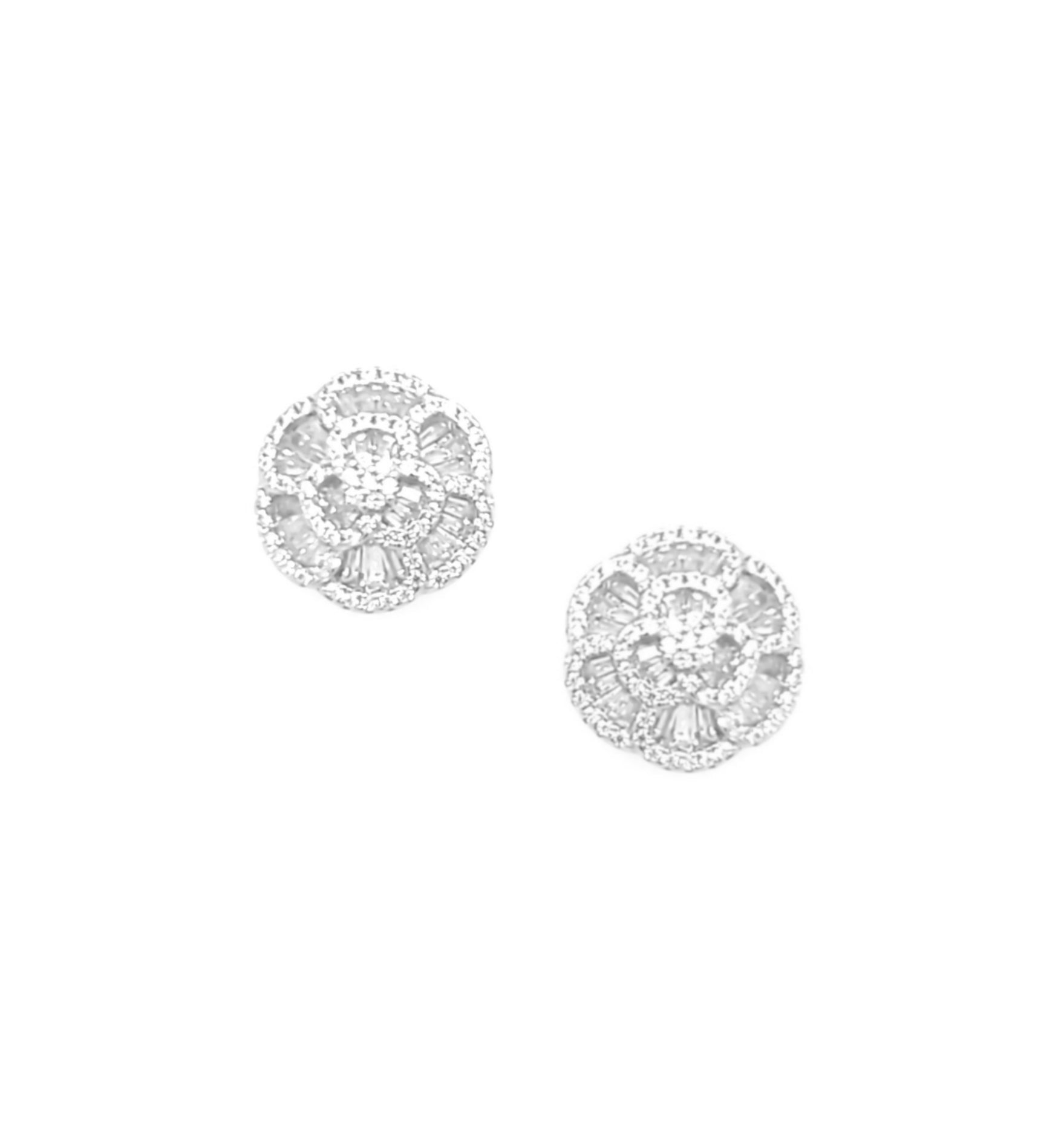 Sterling Silver Large Flower CZ Earring - HK Jewels