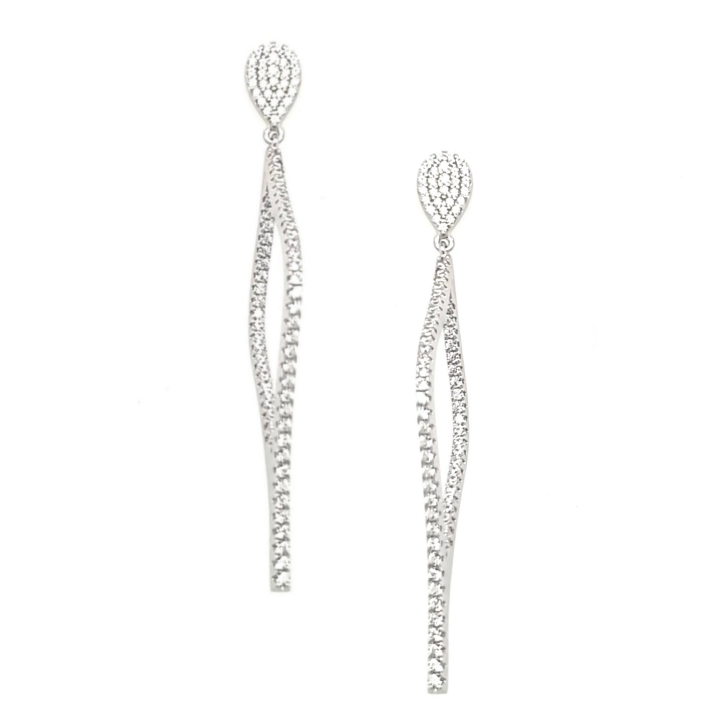 Sterling Silver Sideways Teardrop CZ Earrings - HK Jewels