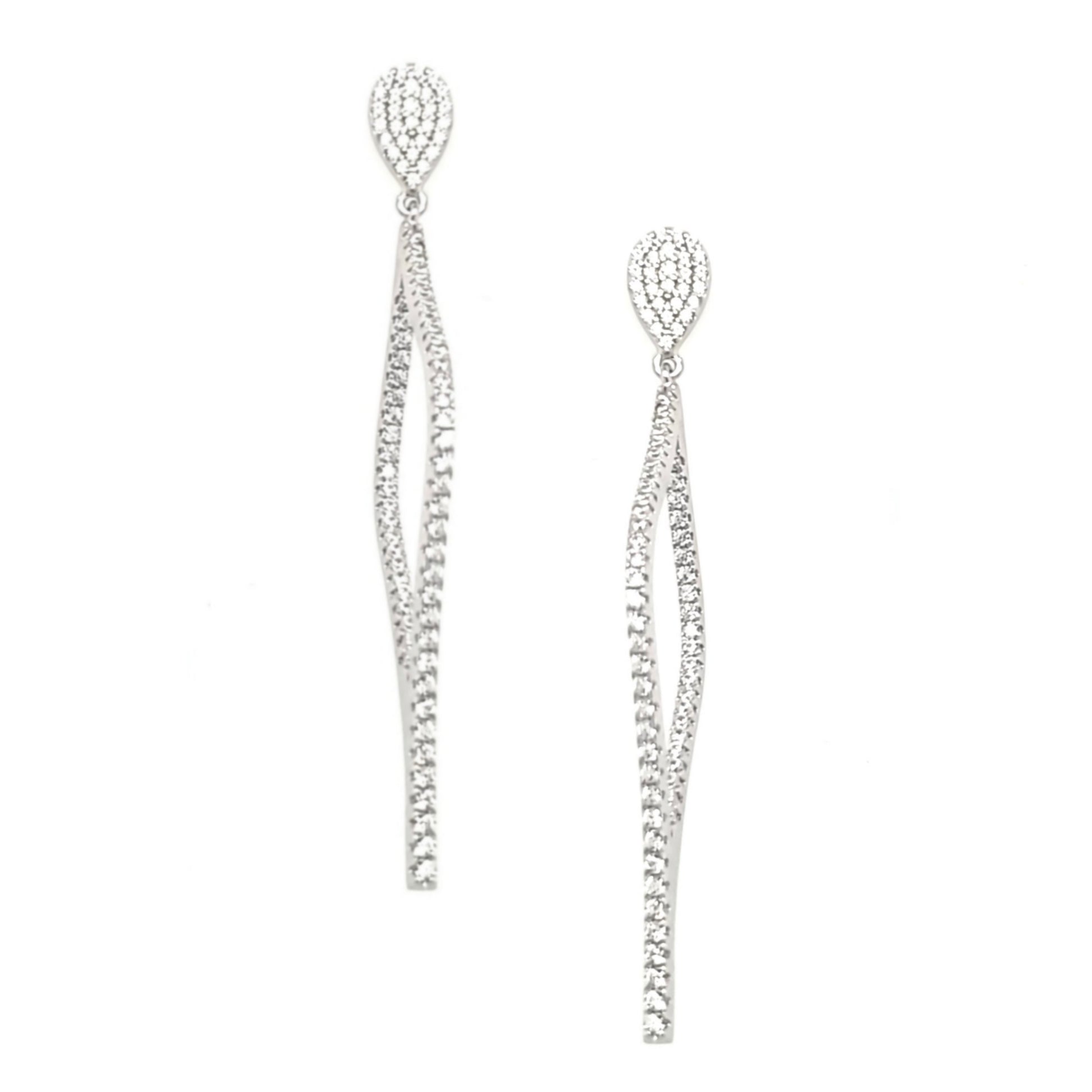 Sterling Silver Sideways Teardrop CZ Earrings - HK Jewels