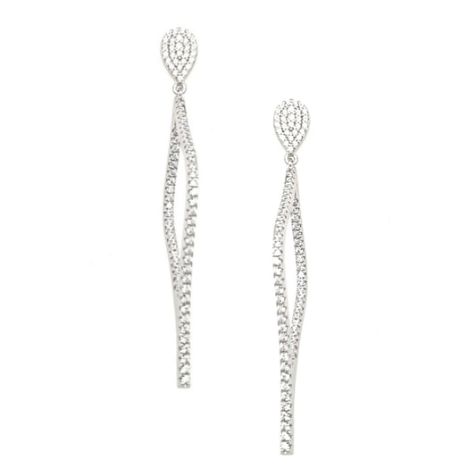 Sterling Silver Sideways Teardrop CZ Earrings - HK Jewels