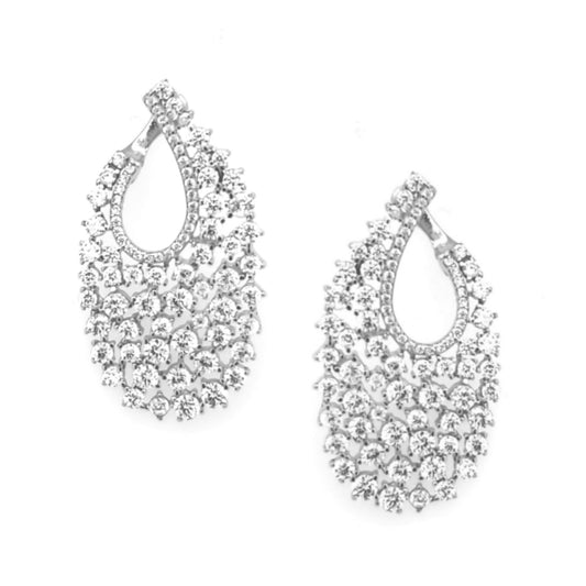 Sterling Silver Oval CZ  Front Back Earrings - HK Jewels