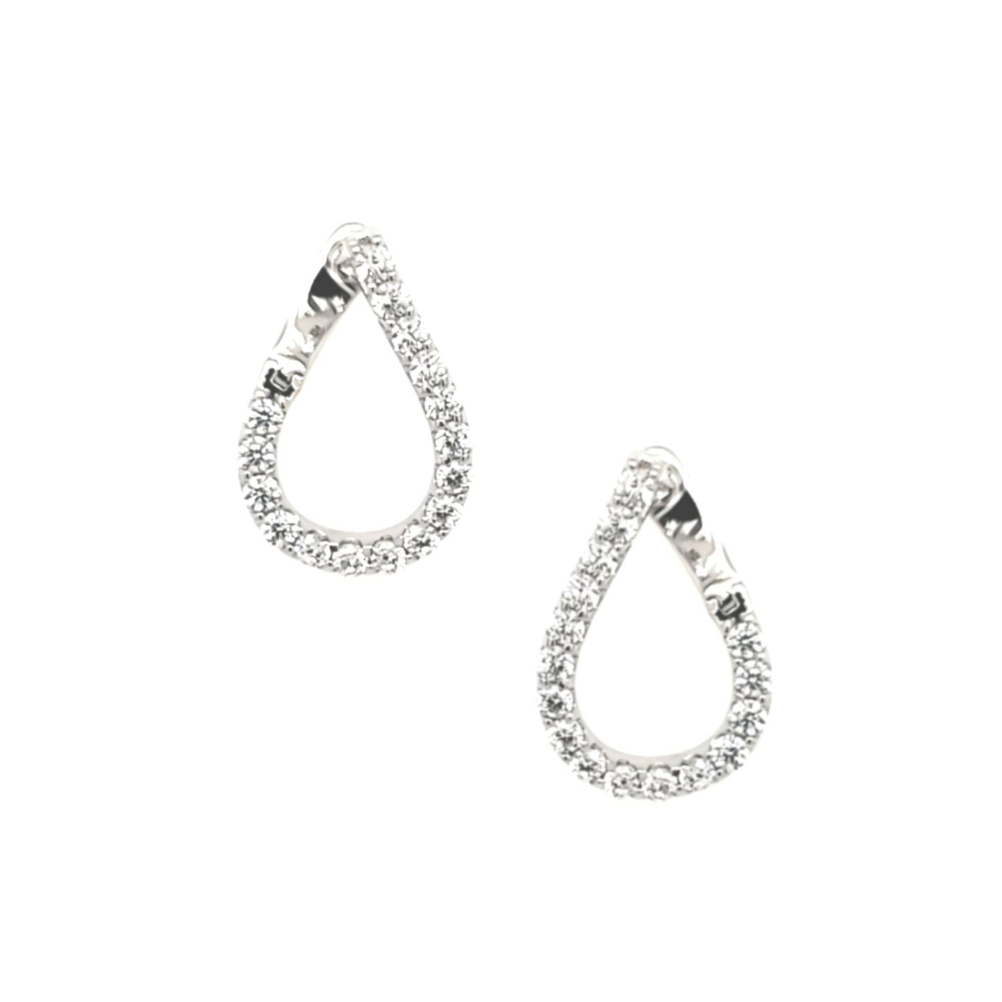 Sterling Silver Teardrop CZ  Front Back Earrings - HK Jewels