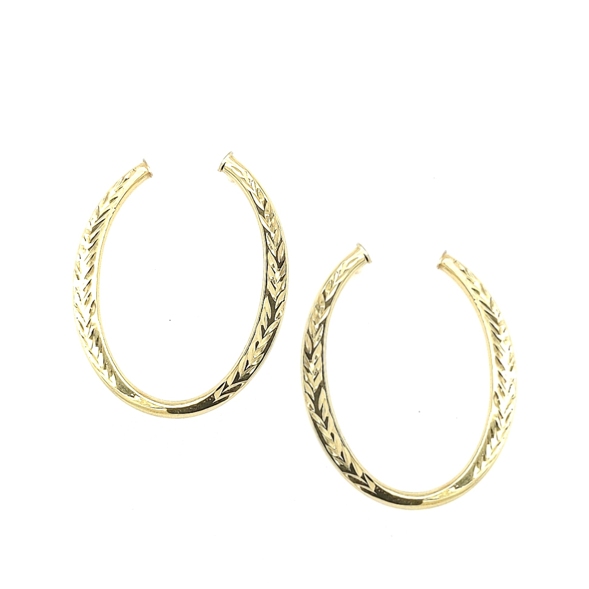 14k Gold Front Facing Open Oval Loop Textured Earring - HK Jewels