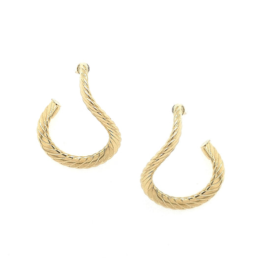 14k Gold Front Facing Open Teardrop Loop Textured Earring - HK Jewels