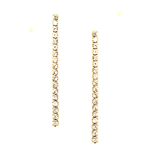 Sterling Silver Long Thin Row CZ Earrings - HK Jewels