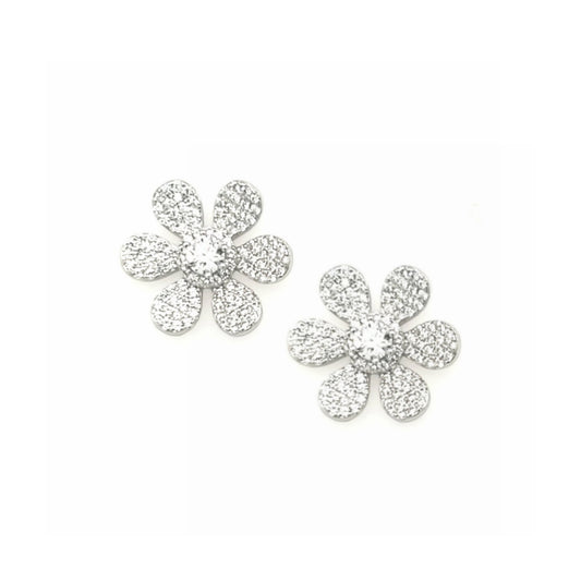 Sterling Silver Large Flower CZ Earring - HK Jewels