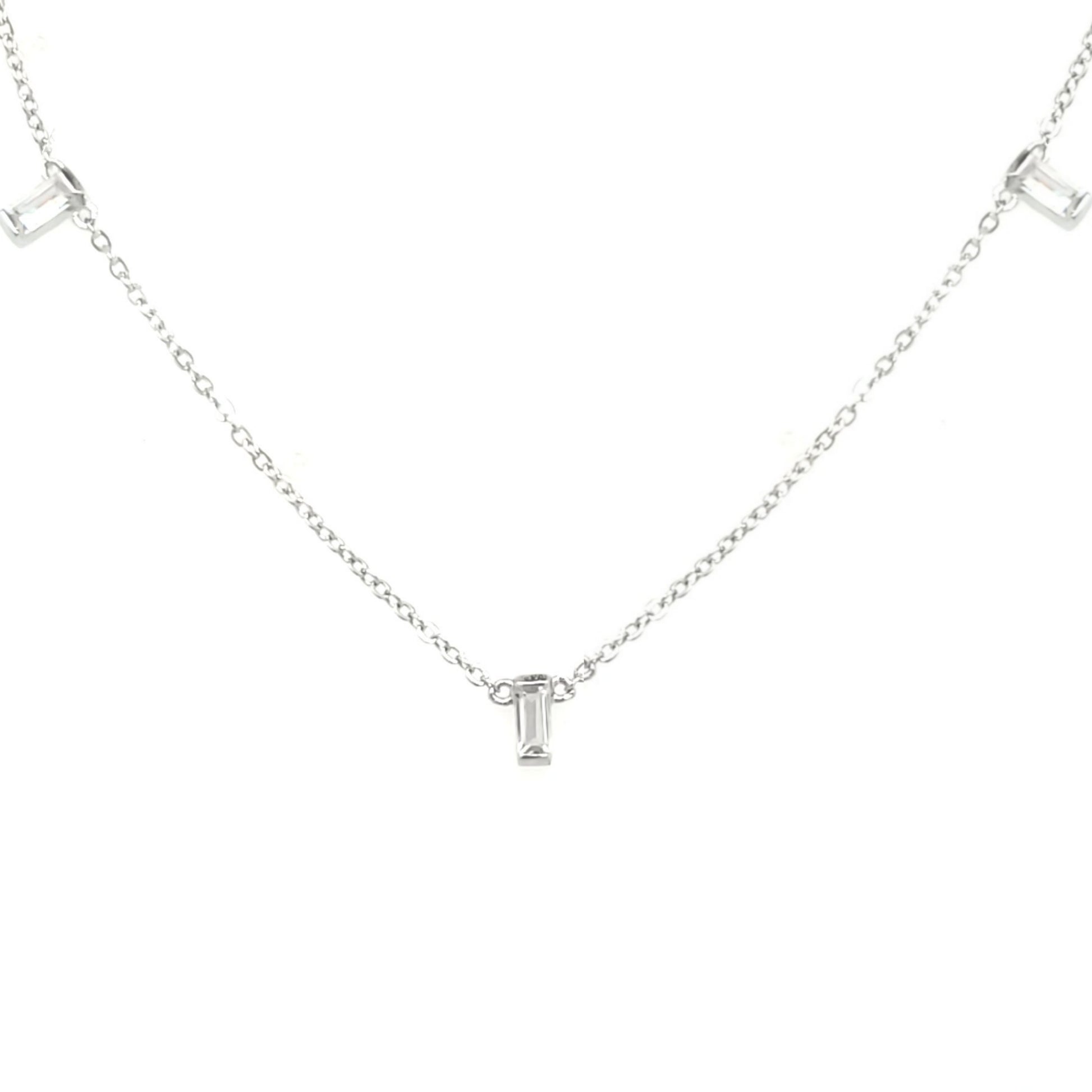 Sterling Silver Hanging  CZ Baguette Bar Choker Necklace - HK Jewels