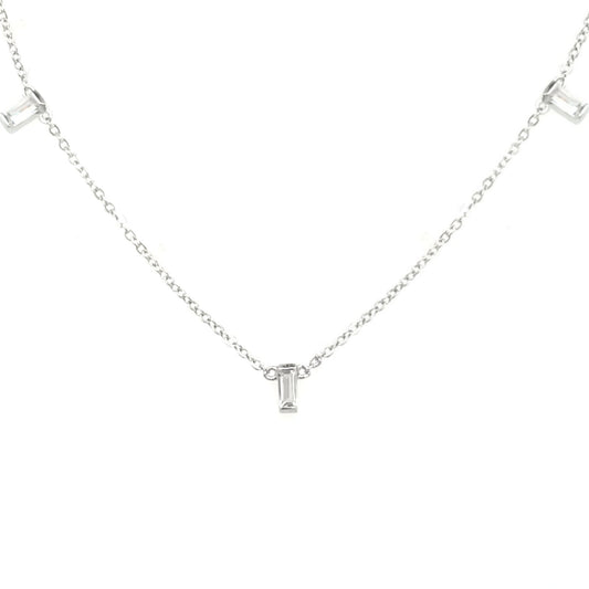 Sterling Silver Hanging  CZ Baguette Bar Choker Necklace - HK Jewels