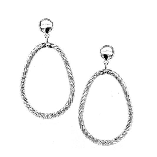 14k White Gold Hanging Teardrop Textured Earring - HK Jewels