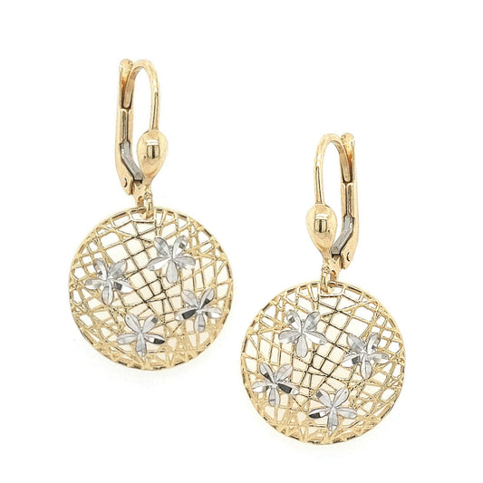 14k Gold Round  Diamond Cut Leverback Earring - HK Jewels