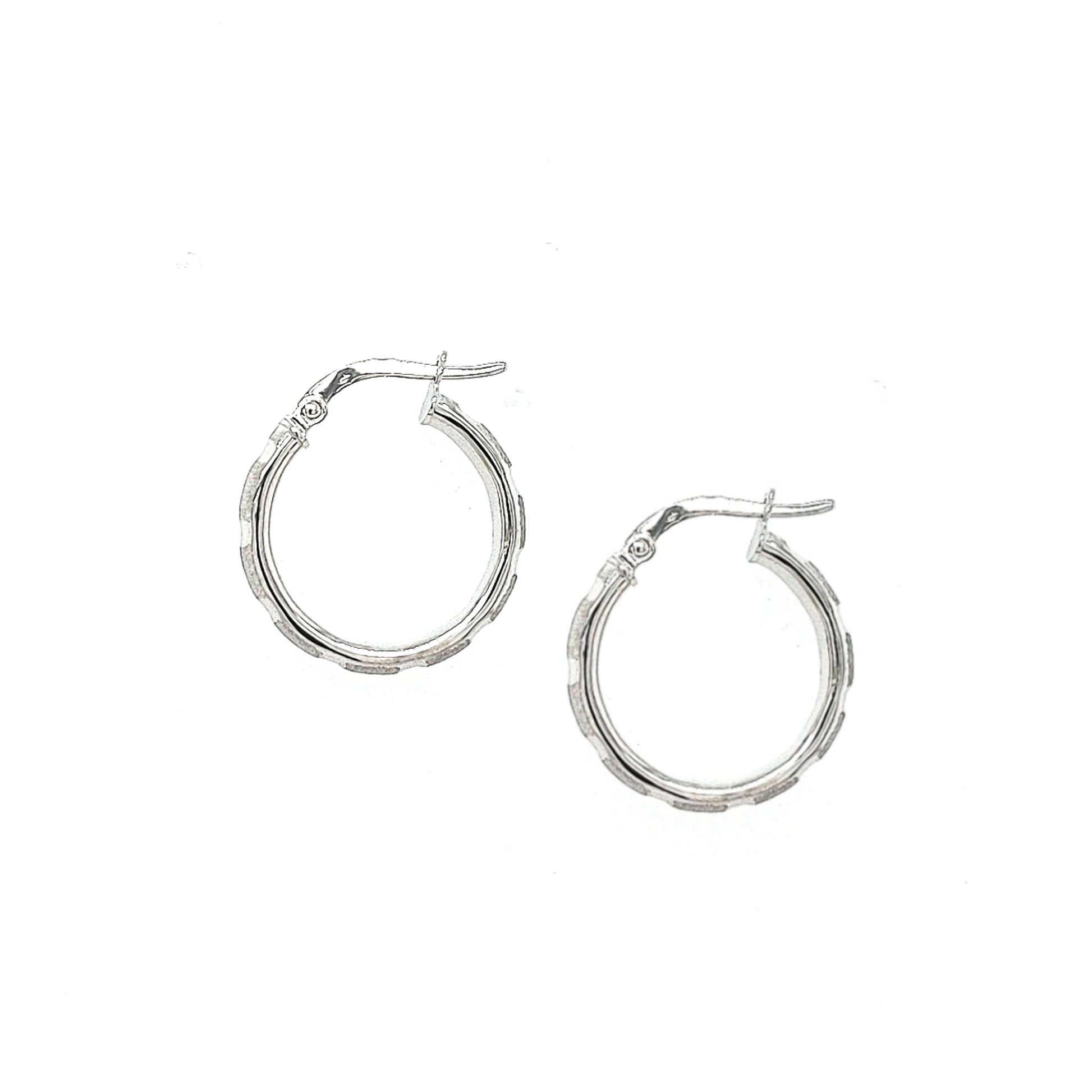 14k White Gold 3/4 Inch Round Brushed Hoop Earring - HK Jewels