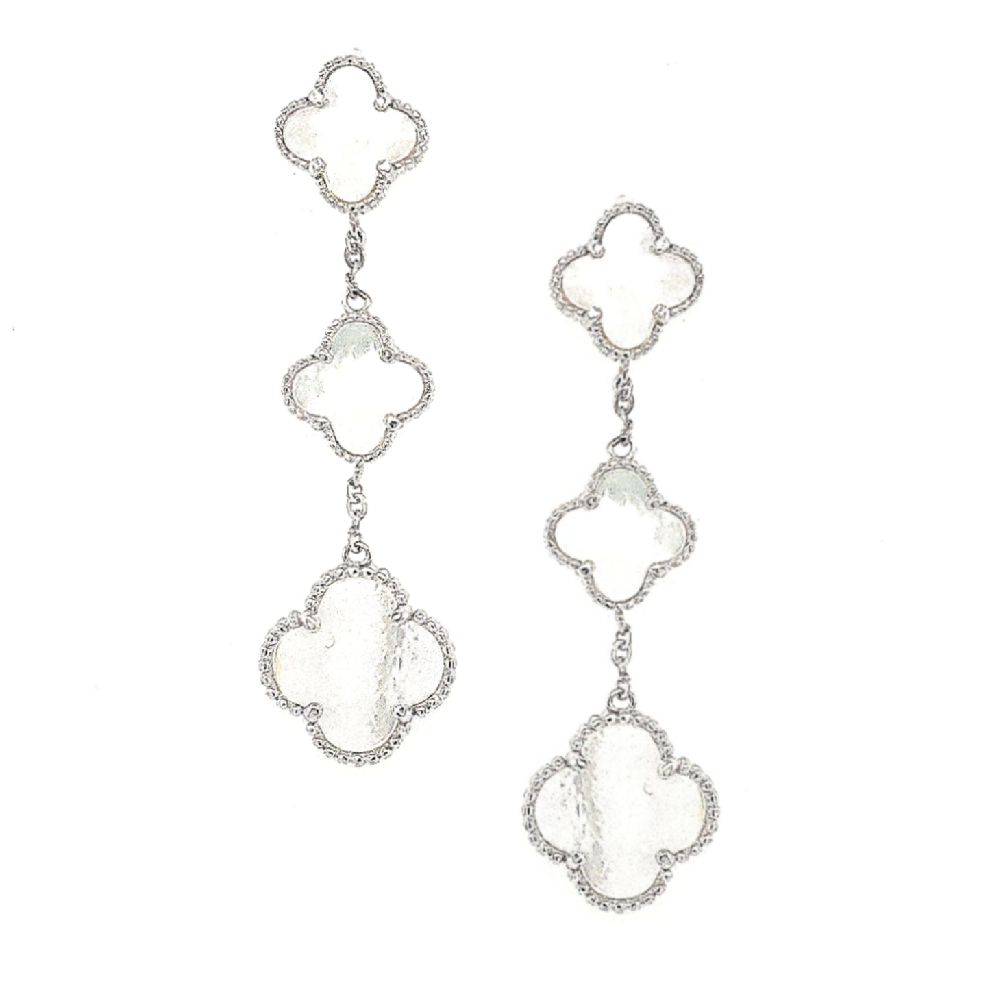 Sterling Silver Triple Mother of Pearl/Black Clover Earring - HK Jewels