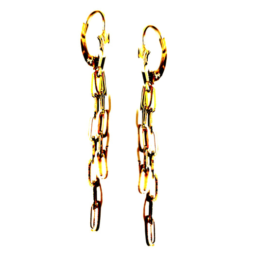 14k Yellow Gold Two Strand Paperclip Chain Earrings - HK Jewels