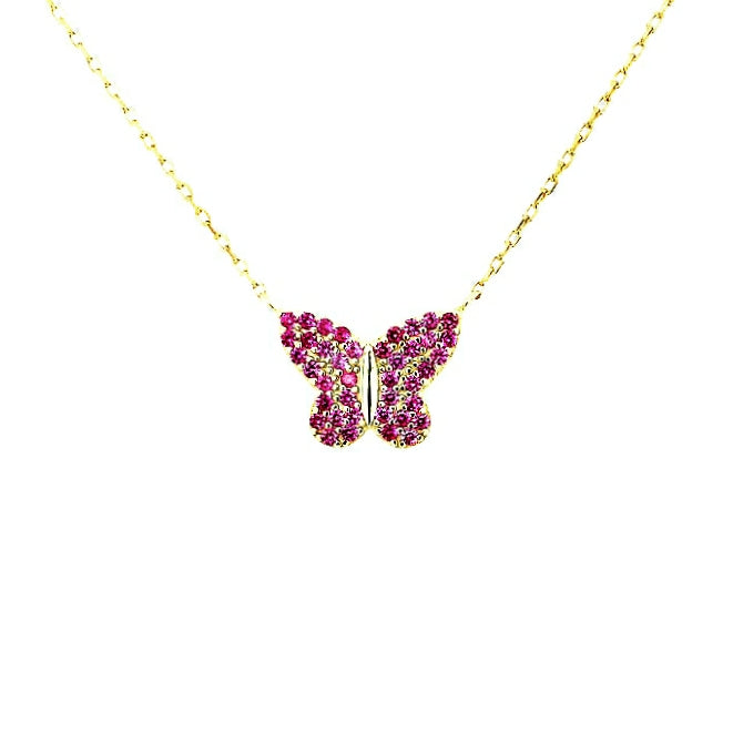 Sterling Silver Gold Plated Pink Butterfly Necklace - HK Jewels