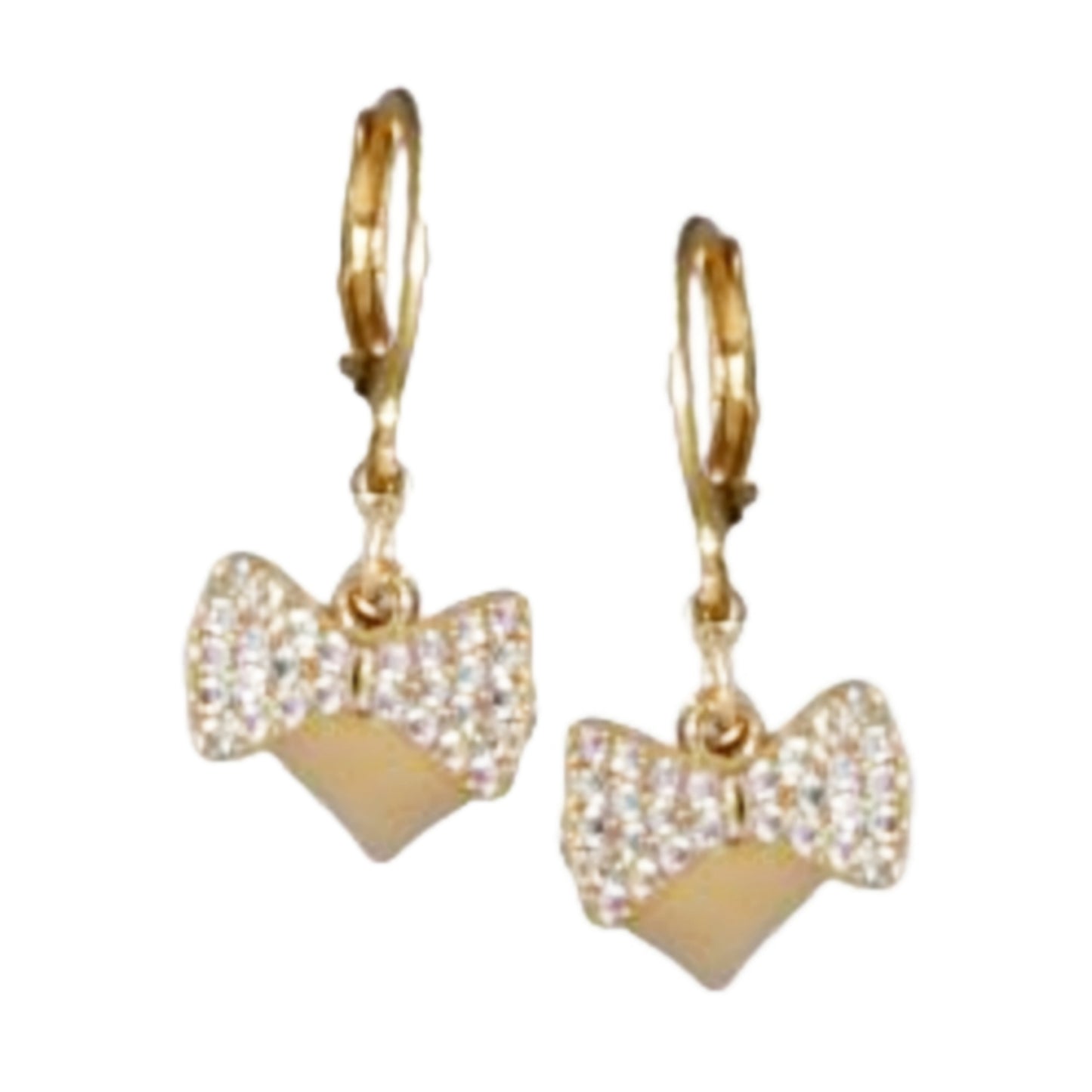 Surgical Steel Puffy Shiny Heart With Large CZ Bow Earrings - HK Jewels