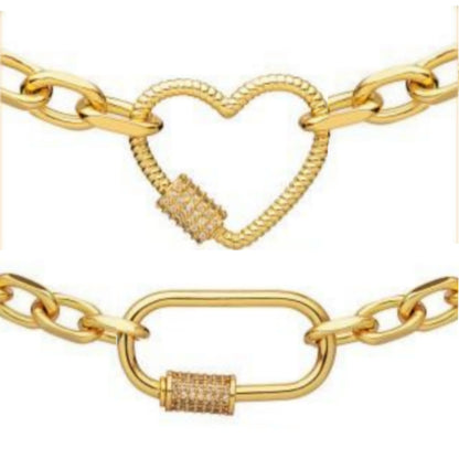 Gold Plated Oval Link With CZ Center Bracelet - HK Jewels