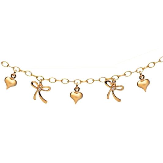 Gold Filled Small Hearts and Bows Charm Children's Bracelet - HK Jewels