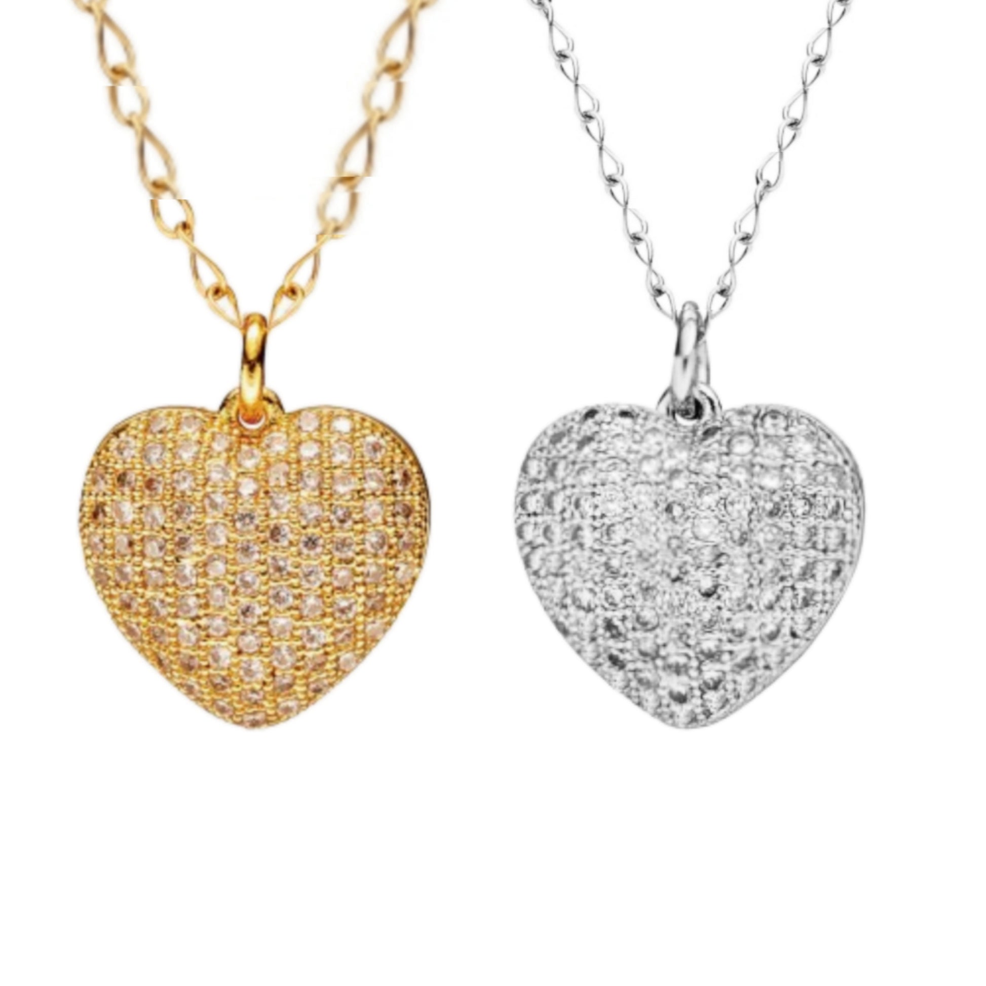 Double Sided CZ  Heart Necklace - HK Jewels