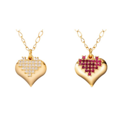 Gold Plated Large Shiny Heart With CZ Heart Necklace - HK Jewels