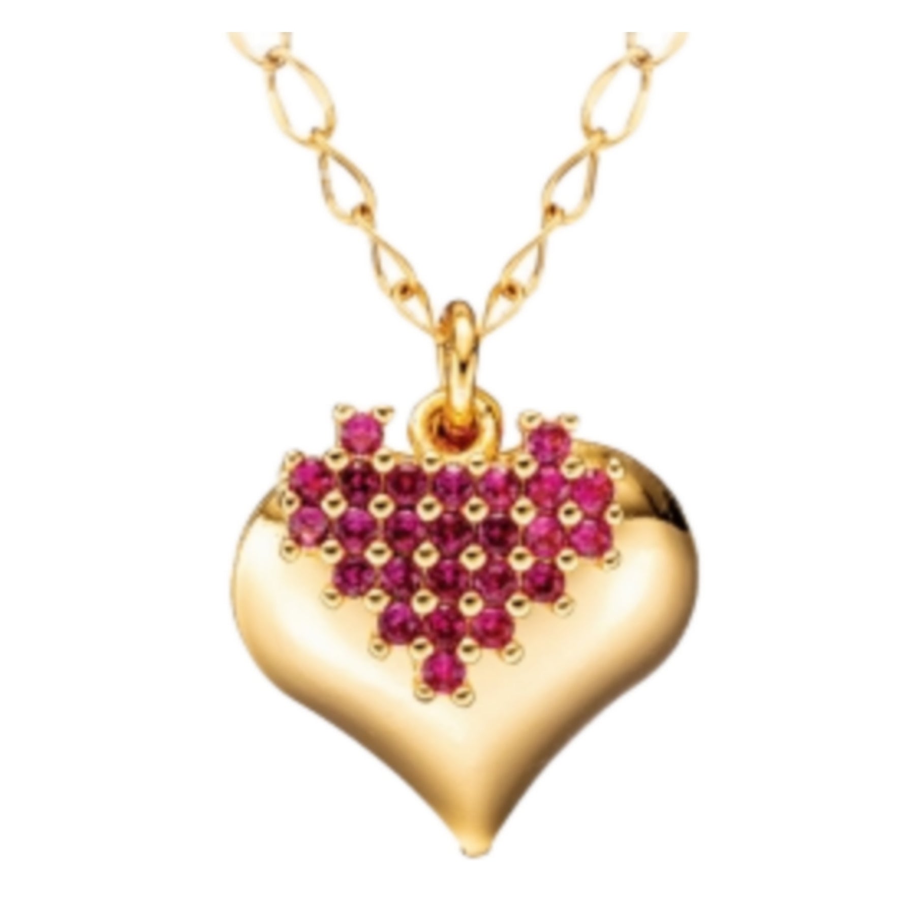 Gold Plated Large Shiny Heart With CZ Heart Necklace - HK Jewels