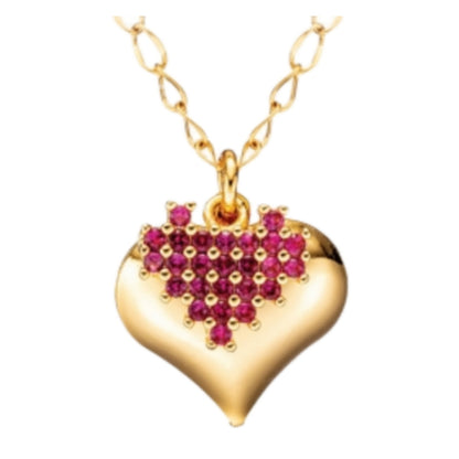 Gold Plated Large Shiny Heart With CZ Heart Necklace - HK Jewels