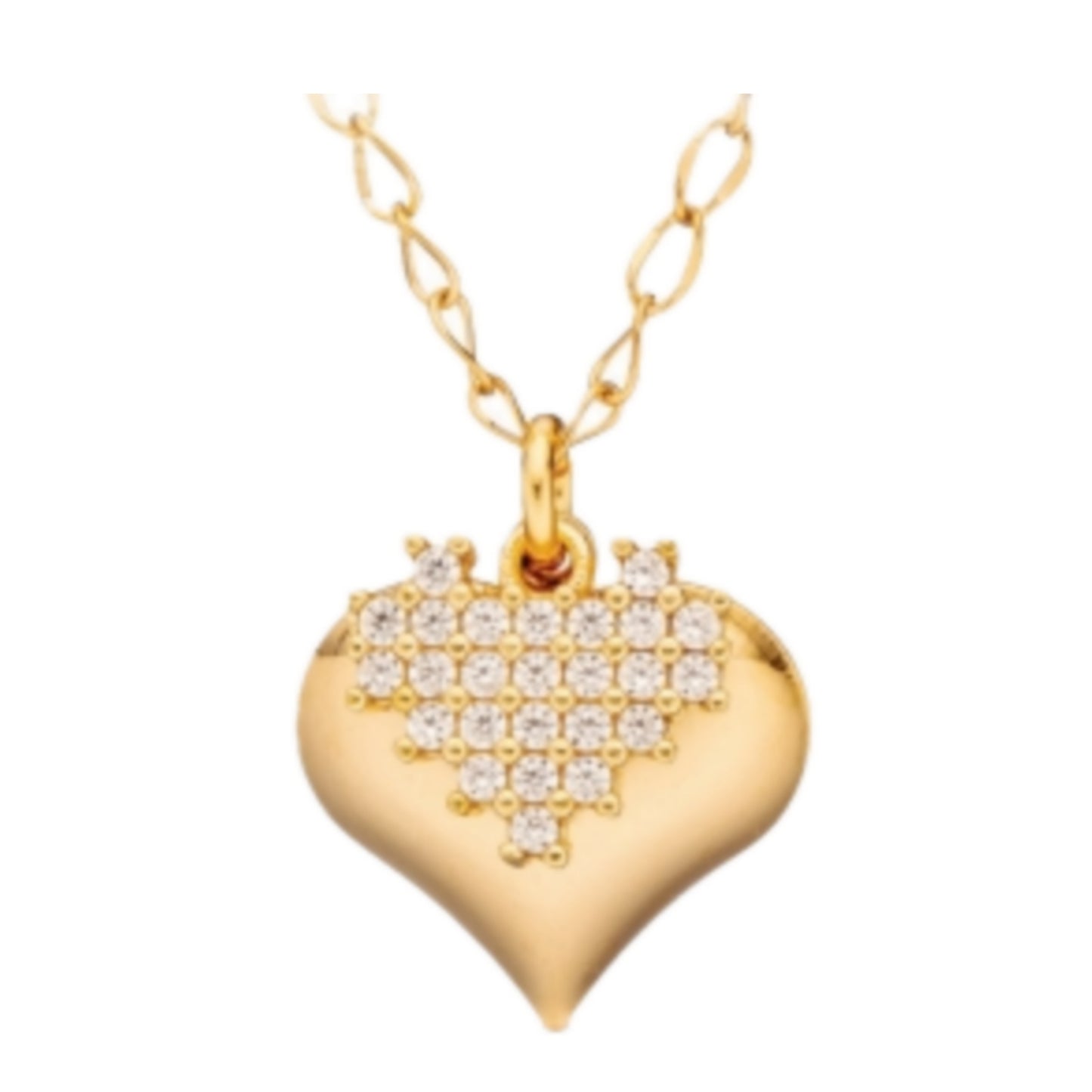 Gold Plated Large Shiny Heart With CZ Heart Necklace - HK Jewels