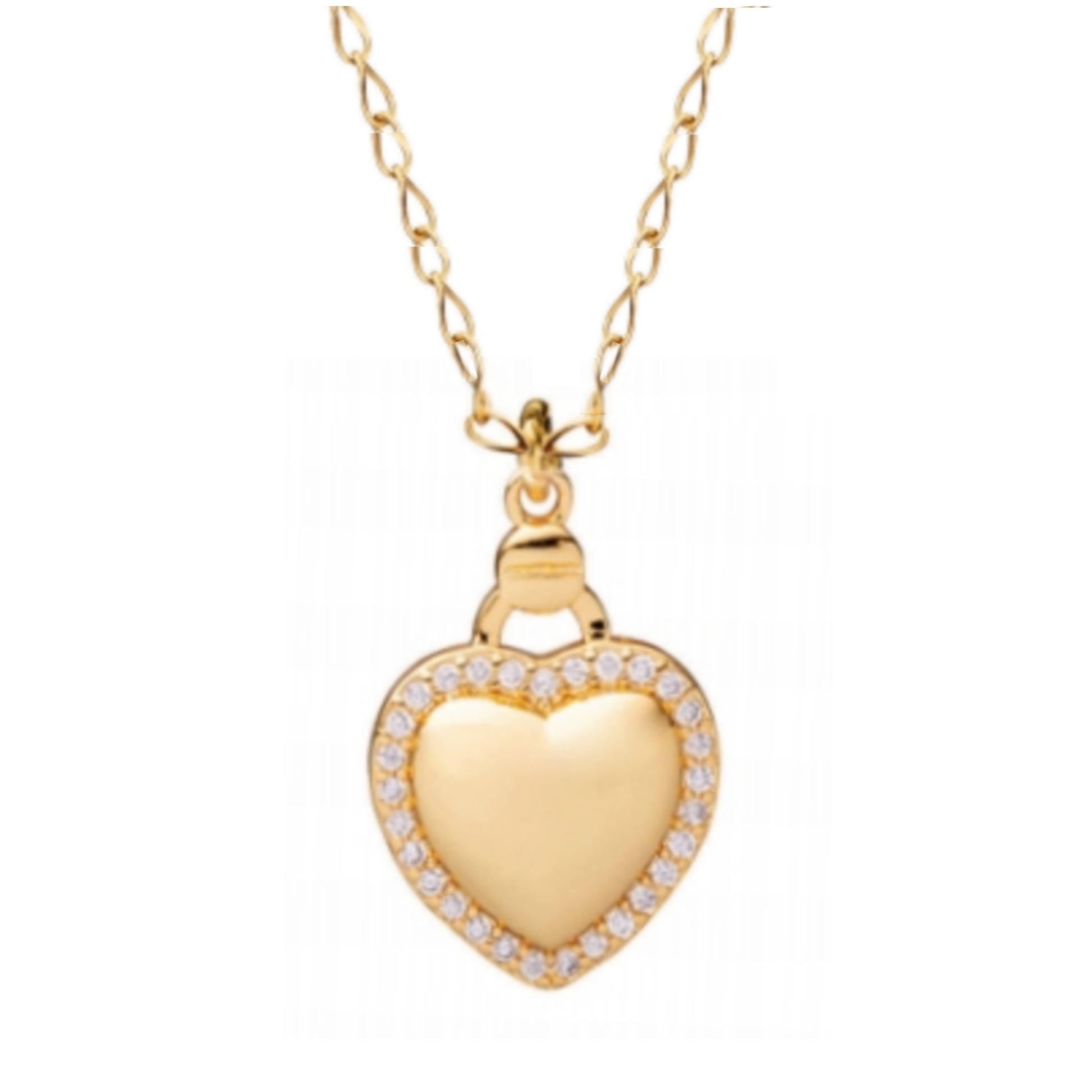 Gold Plated Shiny Heart With CZ Outline Necklace - HK Jewels