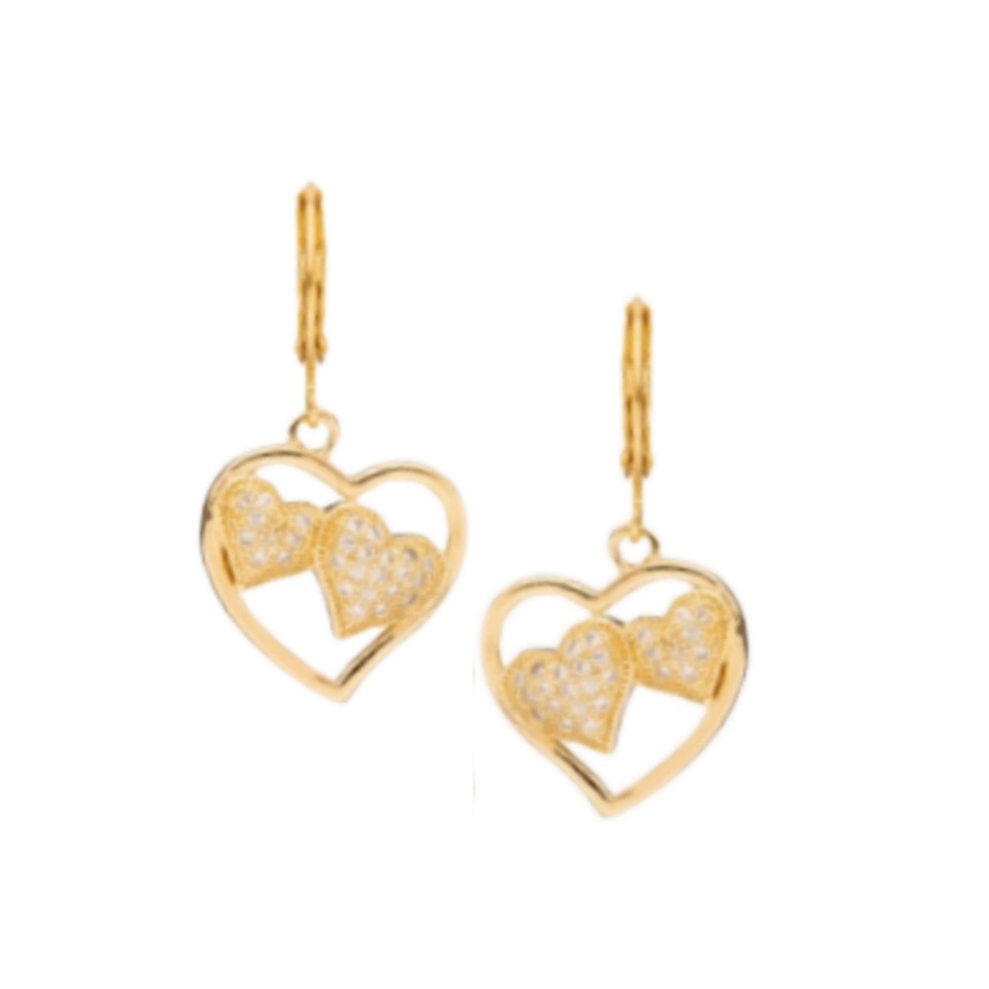 Surgical Steel Open CZ Heart With Inside Double Puffy Heart Earring - HK Jewels