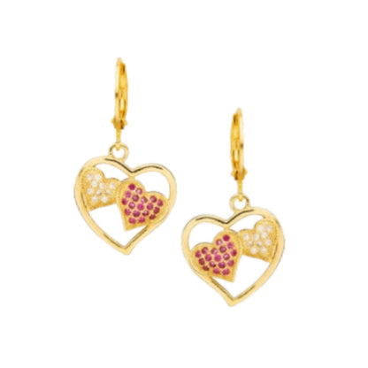 Surgical Steel Open CZ Heart With Inside Double Puffy Heart Earring - HK Jewels