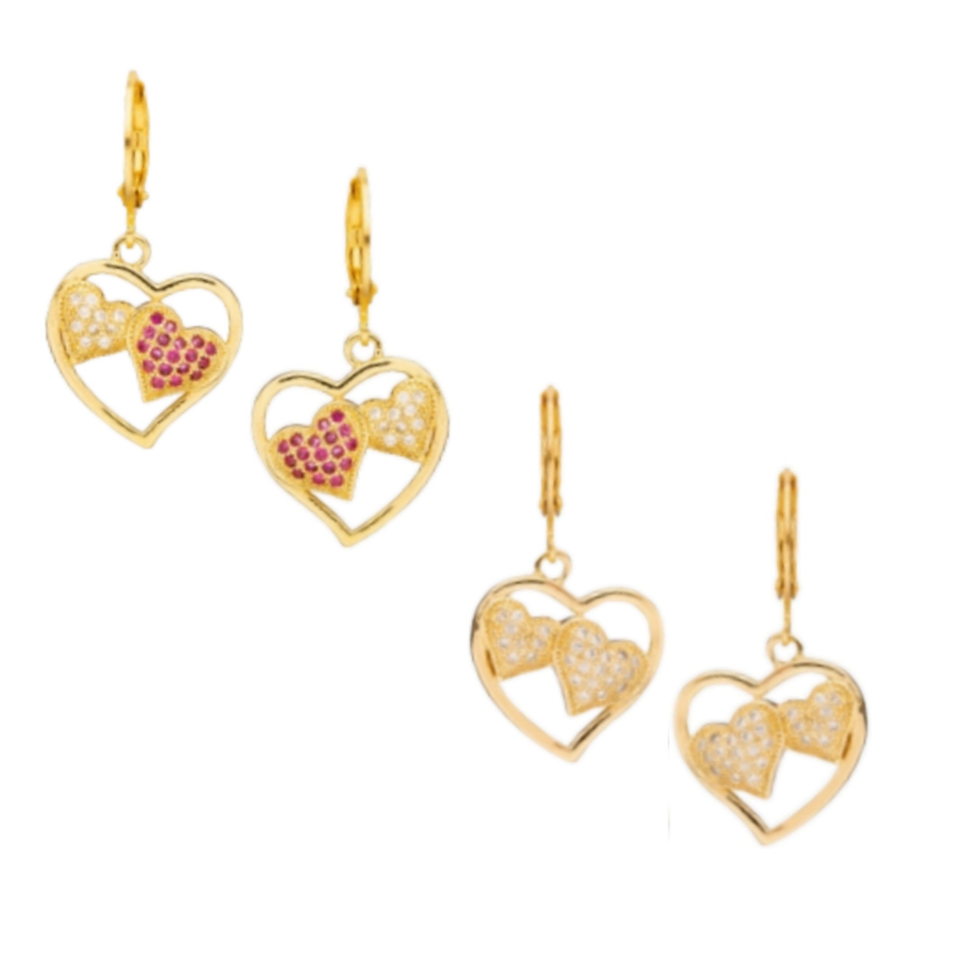 Surgical Steel Open CZ Heart With Inside Double Puffy Heart Earring - HK Jewels