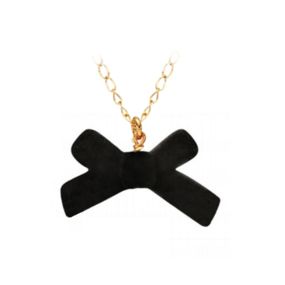 Gold Plated Chain With Velvet Bow Necklace - HK Jewels