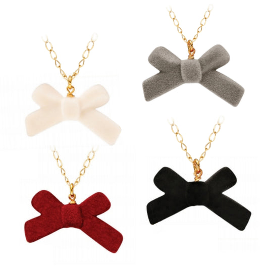 Gold Plated Chain With Velvet Bow Necklace - HK Jewels