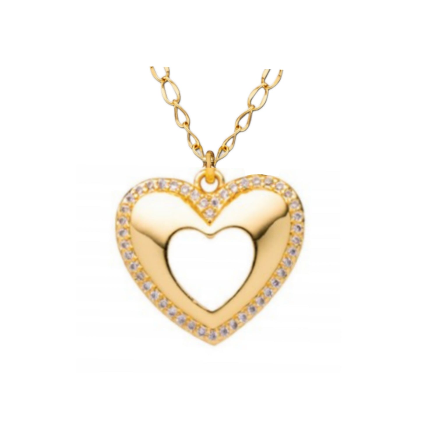 Gold Plated Shiny Heart With CZ Outline Necklace - HK Jewels