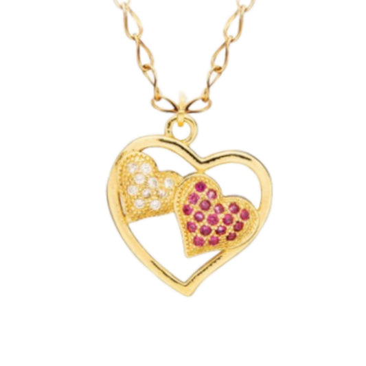 Gold Plated Double Heart Inside a Heart Necklace - HK Jewels