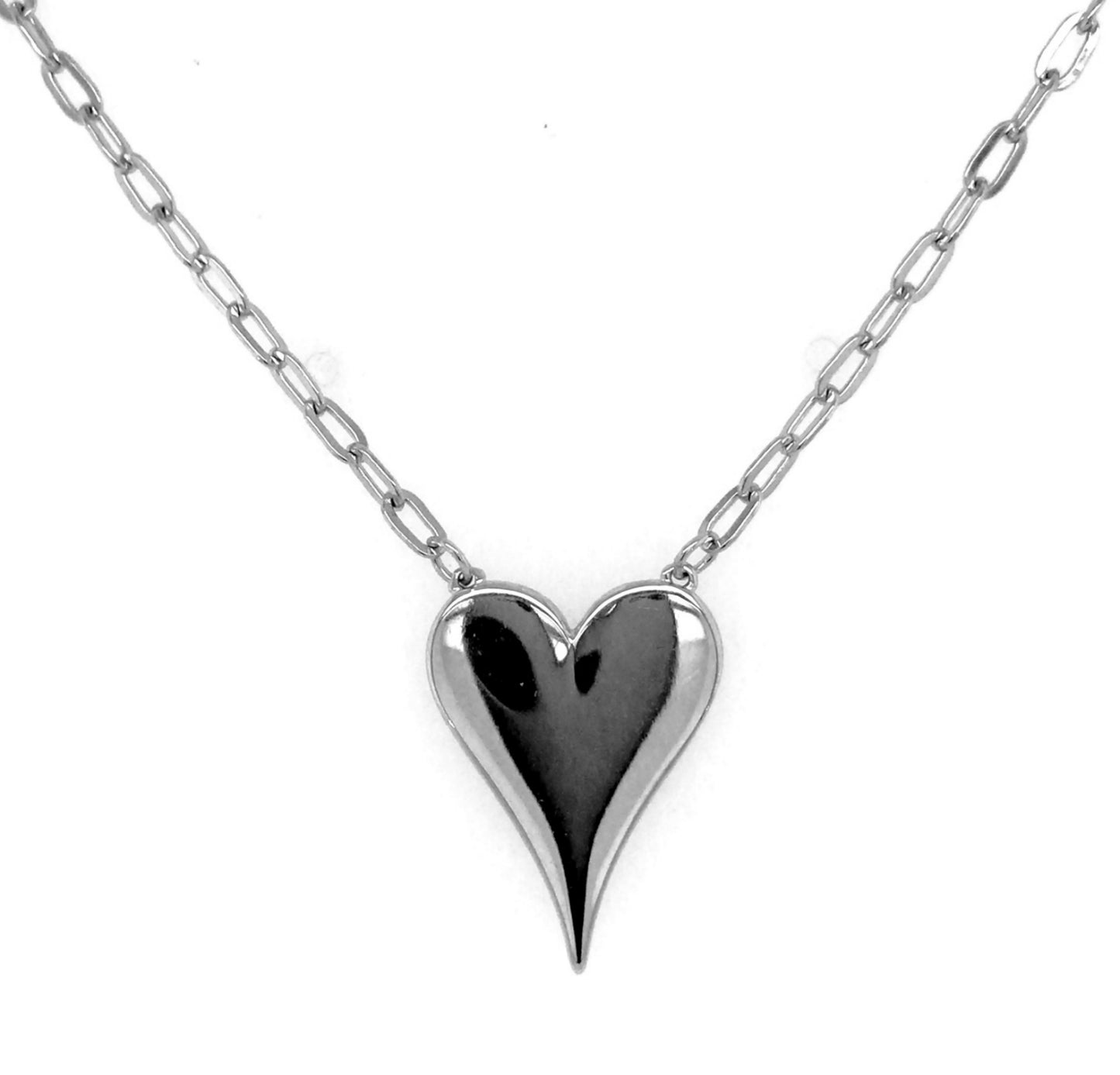 Sterling Silver Heart on Paperlink Chain - HK Jewels